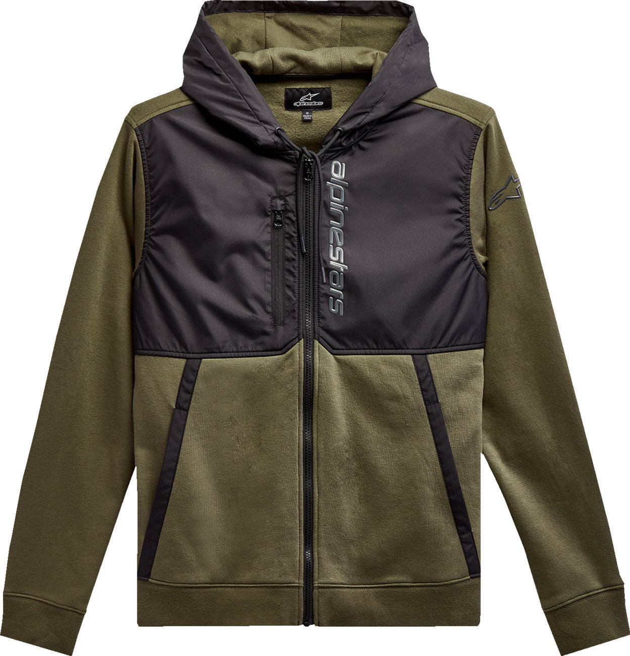Alpinestars Aligned Zip Hoodie in military black, XL, featuring a front zipper and casual fit.