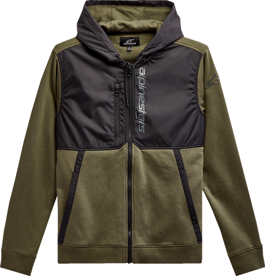 Alpinestars Aligned Zip Hoodie in military black, 2XL, featuring a front zipper and casual hoodie design.