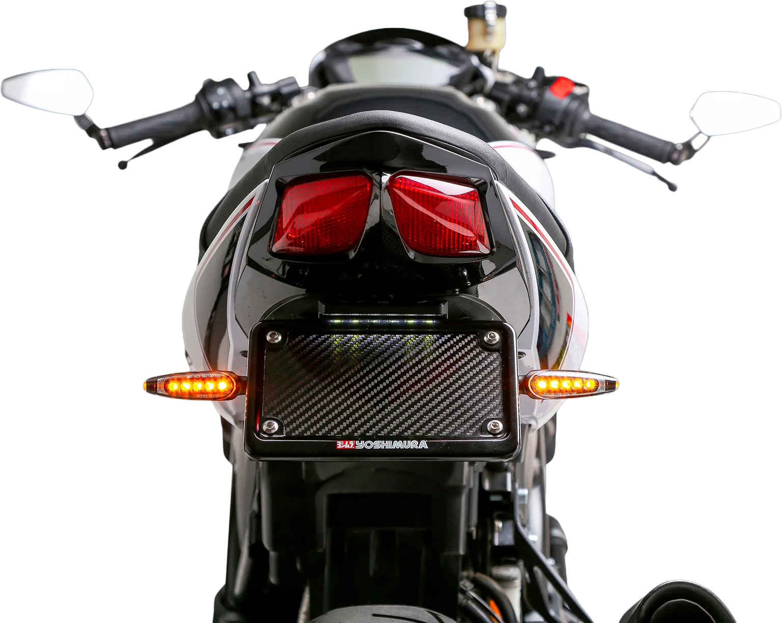 YOSHIMURA V2 Fender Eliminator Kit for Suzuki motorcycles, showing sleek black design and mounting hardware.