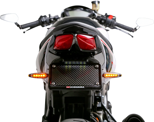 YOSHIMURA V2 Fender Eliminator Kit for Suzuki motorcycles, showing sleek black design and mounting hardware.