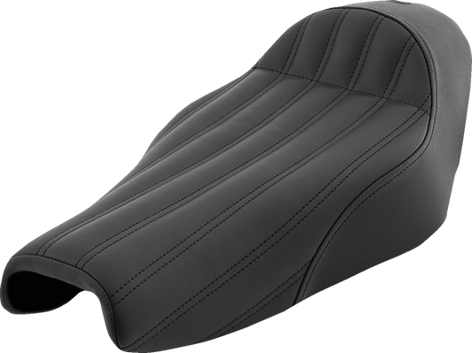 Black SADDLEMEN Knuckle Solo Seat with ribbed design, suitable for motorcycle seating, by Bill's Exhausts.