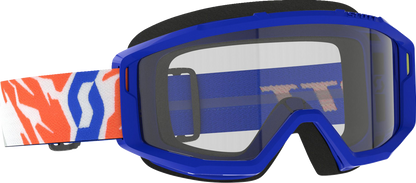 Scott Youth Primal Goggles in blue with clear lenses, designed for motorbike or sports use, featuring a durable frame and adjustable strap.