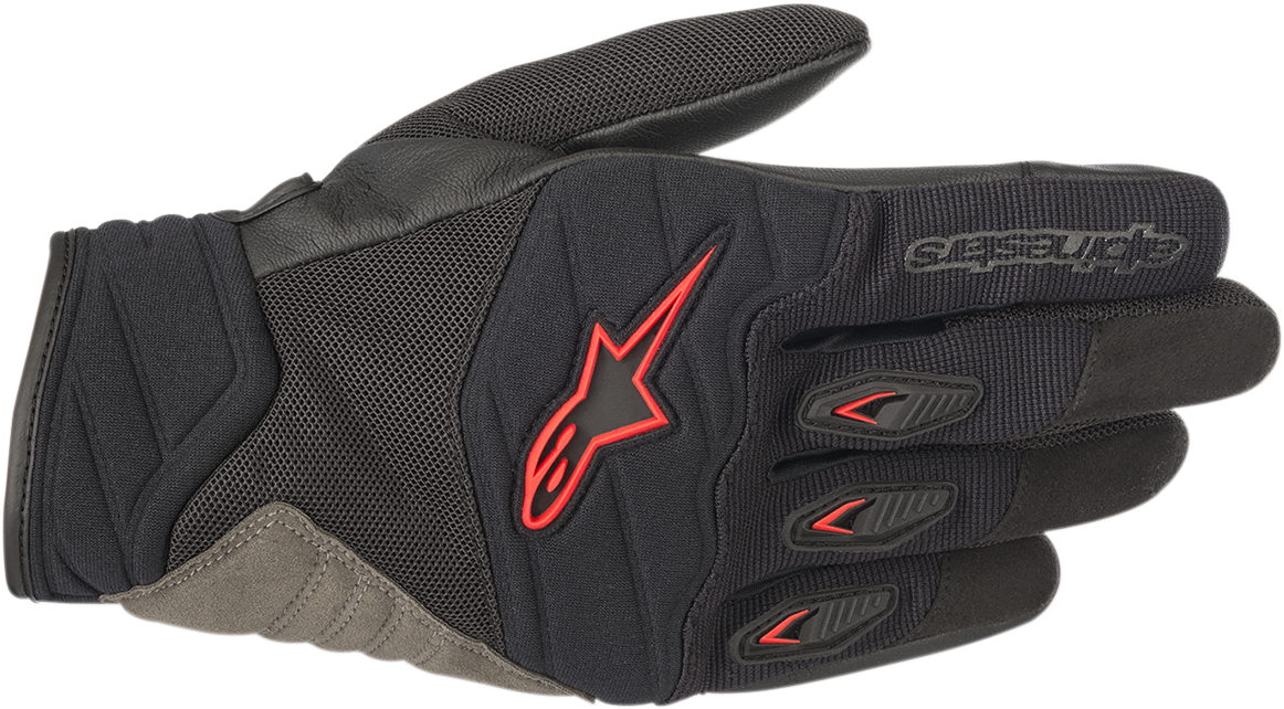Alpinestars Shore gloves in black and red, large size, showing the protective design and brand logo for motorcycle riding.