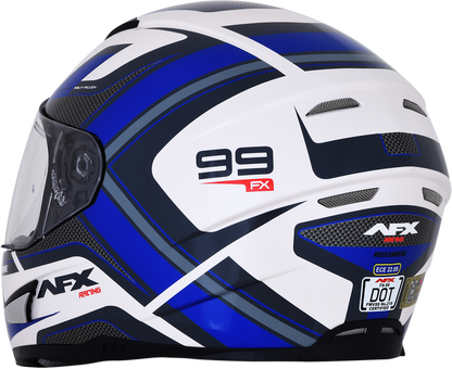 Bill's Exhausts AFX FX-99 helmet in pearl white and blue, small size, recurve helmet with sleek design and aerodynamic shape.