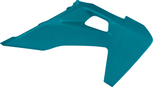 A set of teal and metallic ACERBIS radiator shrouds for motorcycle body, featuring sleek, custom-designed protective covers.