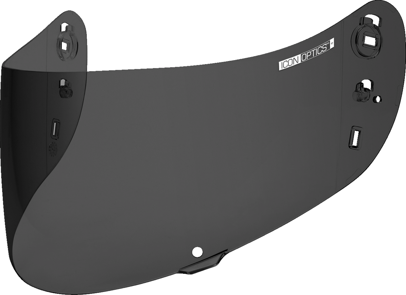 ICON Optics Airframe Pro/Airform/Airmada helmet shield in dark smoke, 22.06 size, with sleek tinted visor for motorcycle helmets.