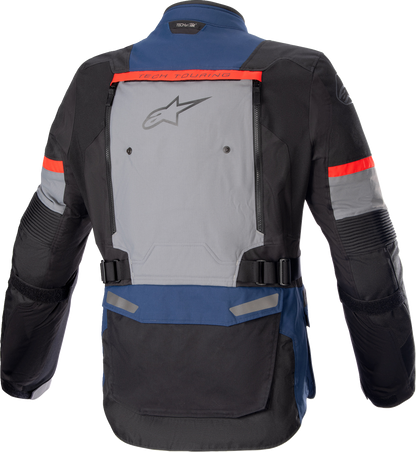 Alpinestars Bogota Pro Drystar® motorcycle jacket in black, blue, and red with protective features, size XL.