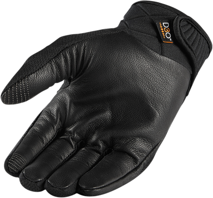 ICON Women's Anthem 2 Stealth CE gloves in black, size XL, with padded knuckles and adjustable wrist strap.