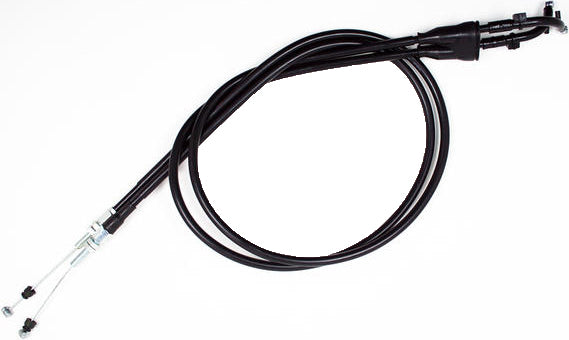 Black vinyl throttle push-pull cable set by Motion Pro, designed for motorcycle and vehicle throttle control.