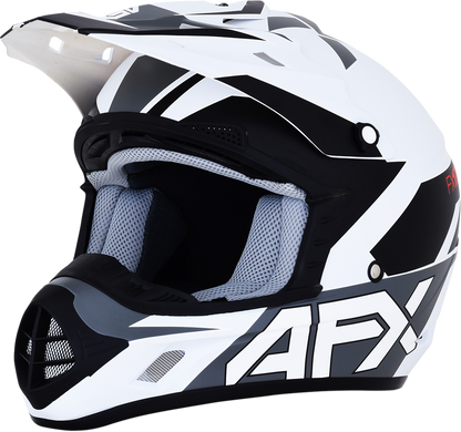 A matte white AFX FX-17 helmet in small size with clear visor, designed for motorcycle riding safety and style.