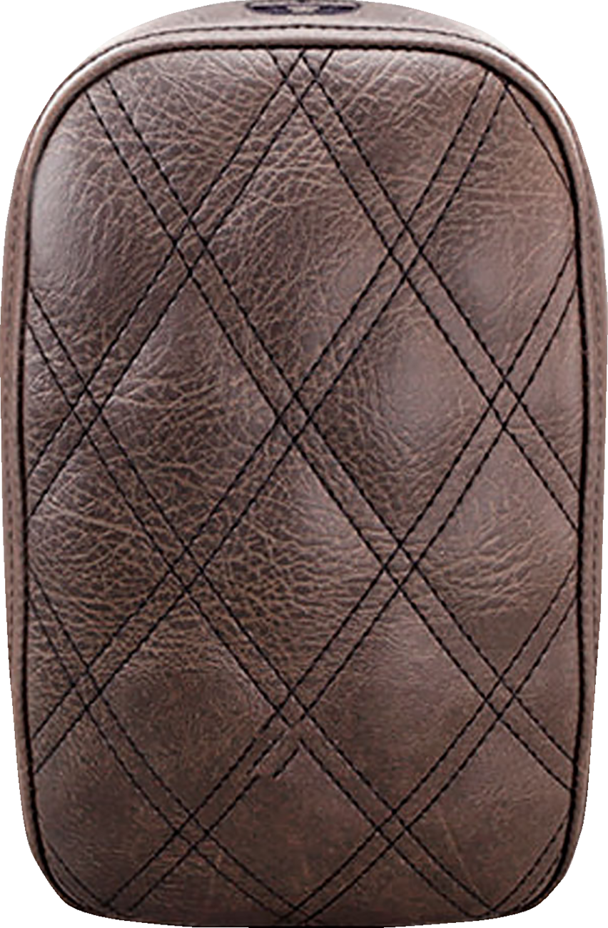 Brown SADDLEMEN detachable pillion seat pad with lattice stitching, designed for motorcycle seats by Bill's Exhausts.
