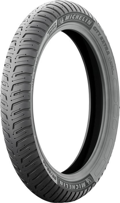Michelin City Extra front or rear motorcycle tire 2.25-17 with 38P load index, shown mounted on wheel for motorcycle use