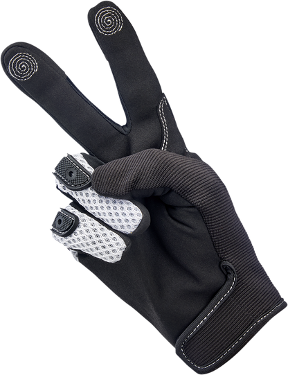 White BILTWELL Anza Gloves in XL size, showcasing durable motorcycle gloves with protective features and a sleek design.