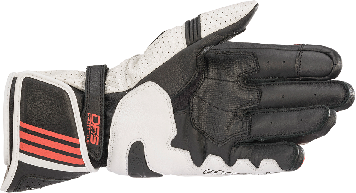 Alpinestars GP Plus R v2 motorcycle gloves in black, white, and red, size XL, featuring protective armor and sleek design.