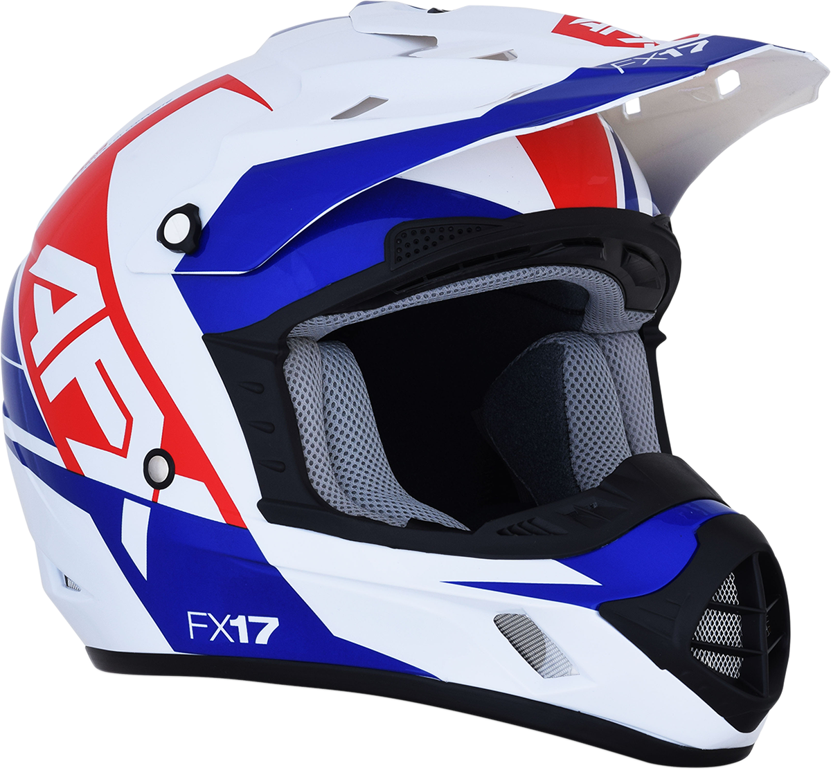 Bill's Exhausts AFX FX-17 motorcycle helmet in red, white, and blue, small size, featuring a sleek aerodynamic design.