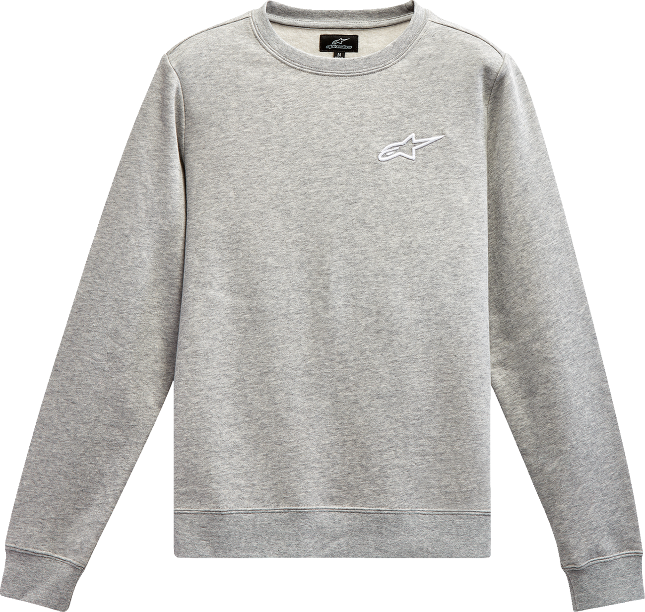 Heather gray and white Alpinstars women's Ageless crew fleece, medium size, showcasing soft, cozy fabric and stylish design.