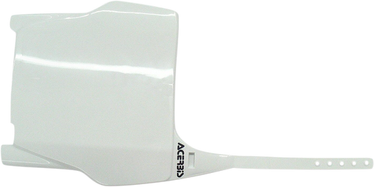 A white Acerbis front number plate for 2002-2003 Honda CR125/250 dirt bikes, designed for motorcycle body customization.