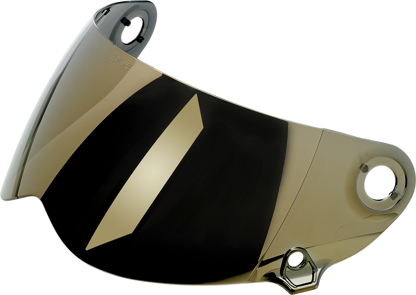 Gold mirror shield for BILTWELL Lane Splitter Gen 2 helmet, motorcycle helmet parts by Bill's Exhausts, reflective and aerodynamic design.