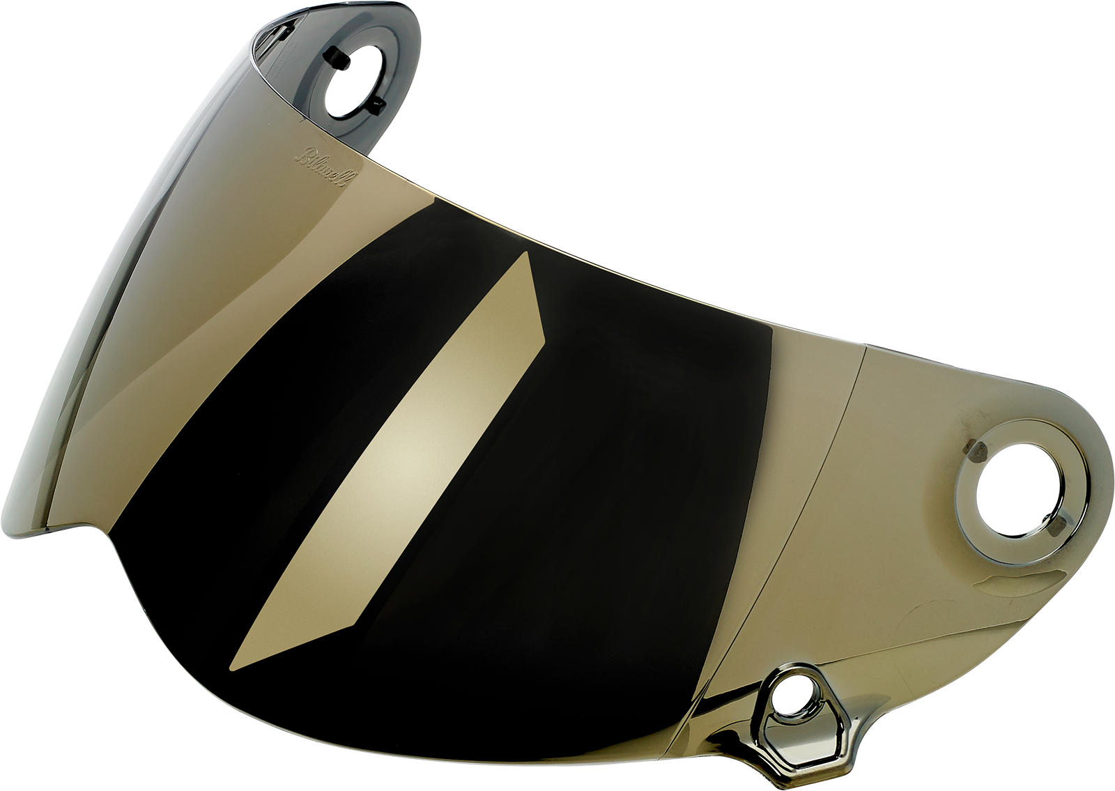 Gold mirror shield for BILTWELL Lane Splitter Gen 2 helmet, motorcycle helmet parts by Bill's Exhausts, reflective and aerodynamic design.