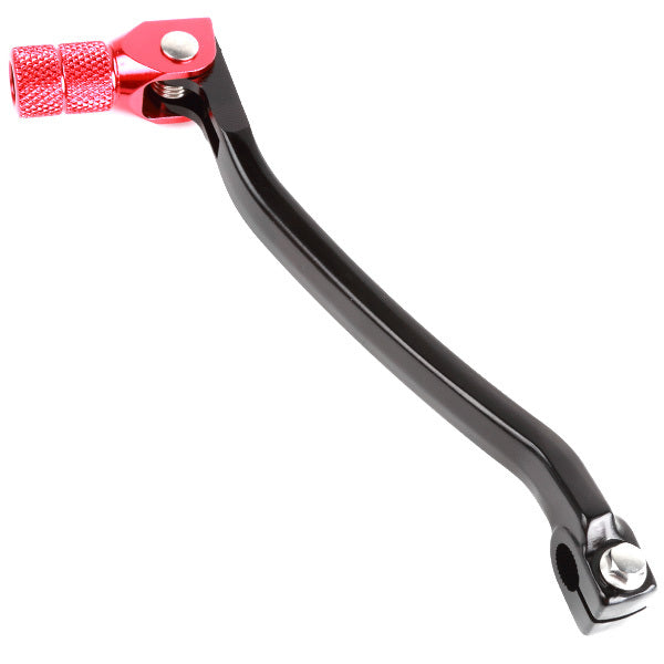 ZETA forged shift lever for red Honda motorcycle, showing the sleek, durable metal design with grip and mounting details.