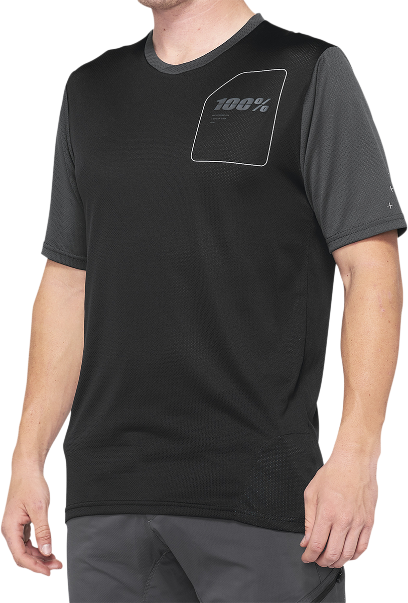 Bill's Exhausts Ridecamp Jersey in charcoal and black, small size, featuring breathable fabric and cycling-specific design.