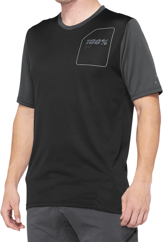 Bill's Exhausts Ridecamp Jersey in charcoal and black, small size, featuring breathable fabric and cycling-specific design.
