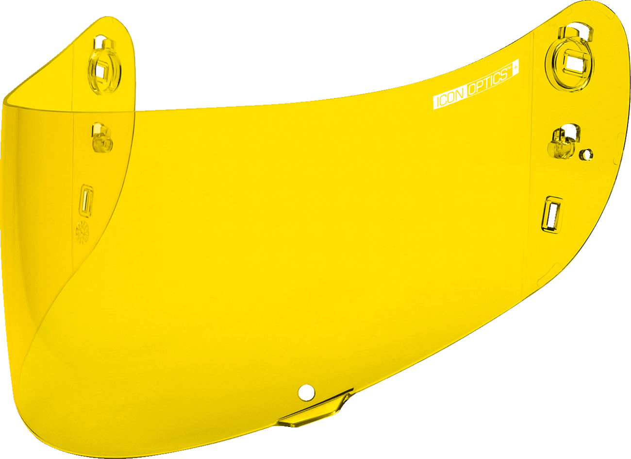 Yellow ICON Optics Airframe Pro/Airform/Airmada™ helmet shield, 22.06 size, designed for motorcycle helmets with clear visibility.