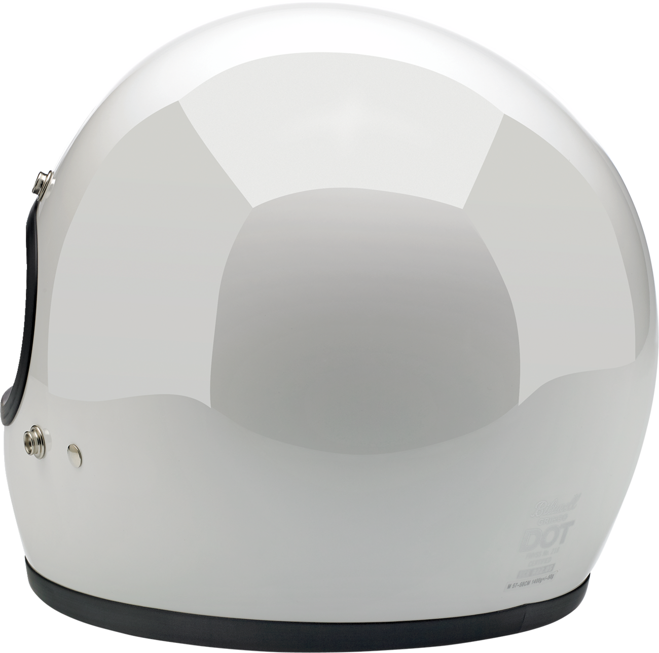 Gloss white BILTWELL Gringo helmet in large size, shown with its classic motorcycle helmet design and secure strap.