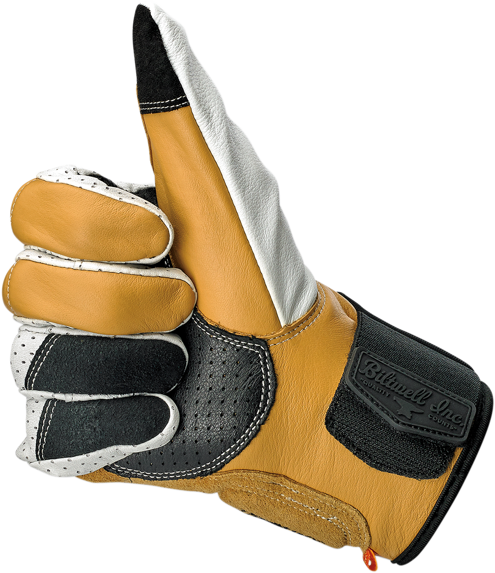Bill's Exhausts BILTWELL Borrego Gloves in Cement, medium size, showing durable leather gloves with reinforced stitching.
