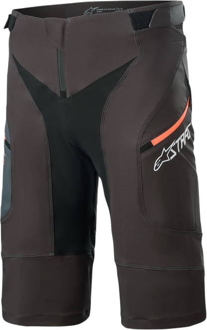 Alpinestars Drop 8.0 black and coral shorts with logo, designed for motorcycle riding, size US 36.