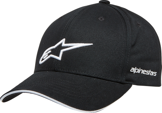 Alpinestars Rostrum Hat in black and white, protective gear accessory, showing the stylish design and one size fit.