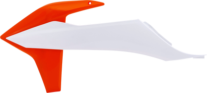 ACERBIS radiator shroud in OEM orange and white for motorcycle, designed for enhanced engine cooling and protection.
