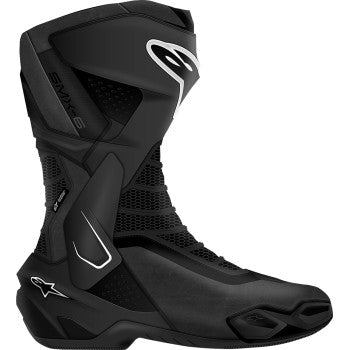 Alpinestars SMX-6 V3 Drystar motorcycle boots in black, US size 12, showing the sturdy design and protective features.