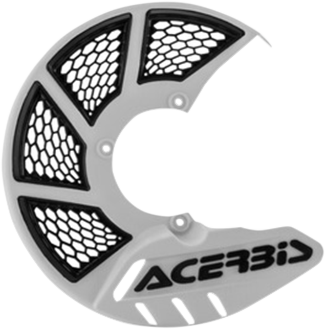 Acerbis X-Brake Disc Cover in white and black, designed for motorcycle brake disc protection, with visible branding and sleek finish.