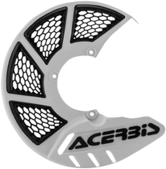 Acerbis X-Brake Disc Cover in white and black, designed for motorcycle brake disc protection, with visible branding and sleek finish.