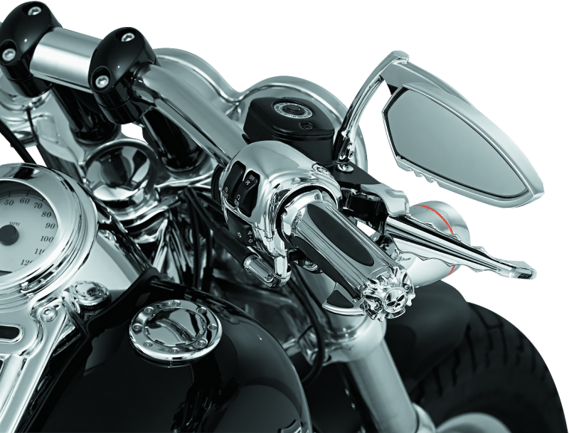 Kuryakyn Replacement Zombie Grip Emblems with Throttle Boss in chrome finish for motorcycle handlebars.