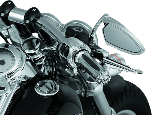 Kuryakyn Replacement Zombie Grip Emblems with Throttle Boss in chrome finish for motorcycle handlebars.