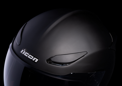 ICON Domain™ Helmet Cornelius Rubatone large helmet by Bill's Exhausts, featuring a sleek black matte finish and aerodynamic design.