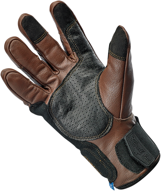 Bill's Exhausts BILTWELL Borrego Gloves in chocolate and black, 2XL, showing the durable leather construction and stylish design.