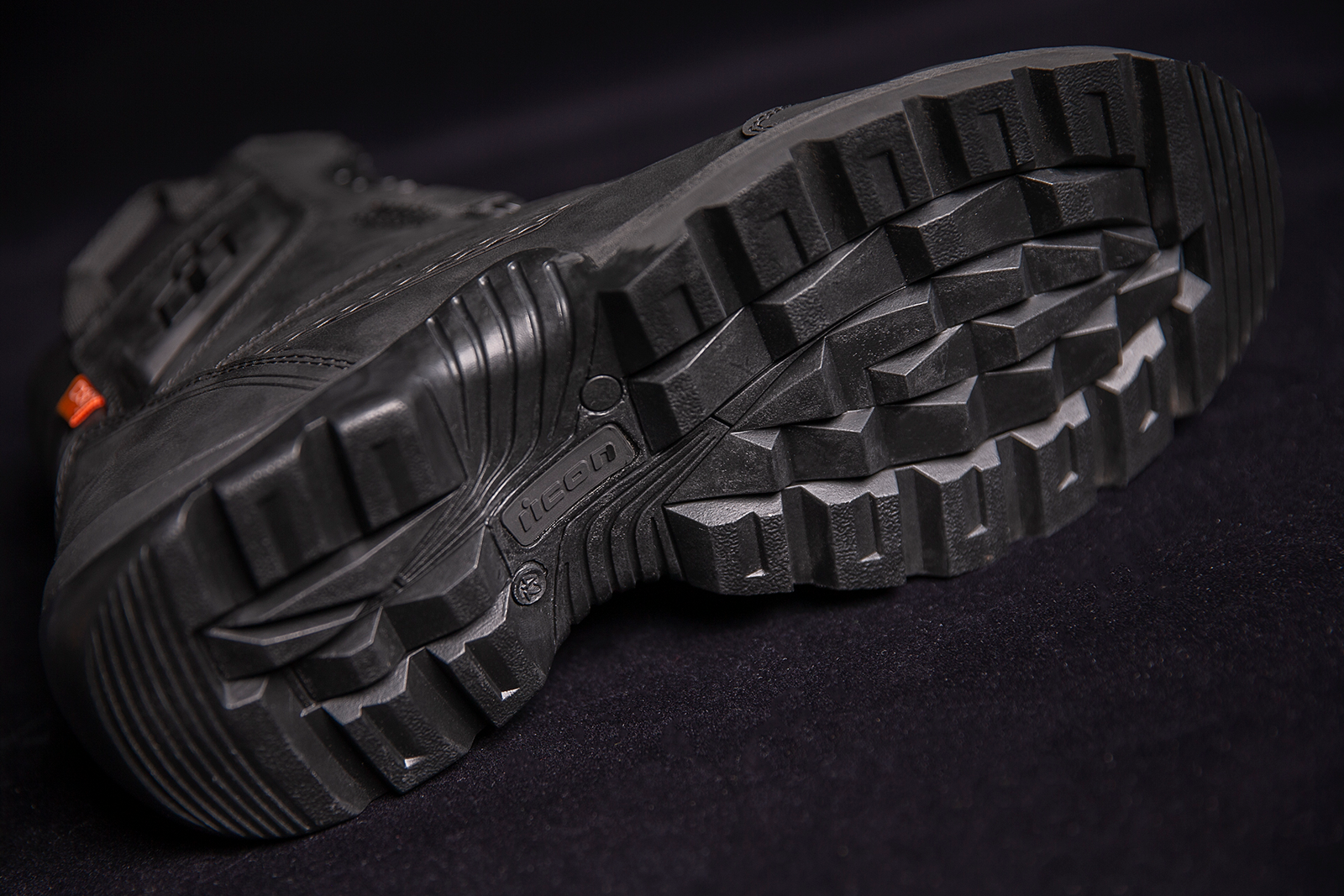 Black ICON Stormhawk boots by Bill's Exhausts, size 11.5, with rugged leather and sturdy sole details.