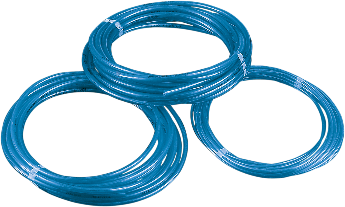 Blue 1/4-inch polyurethane fuel line by PARTS UNLIMITED, 100 feet long, flexible and durable for fuel system applications.