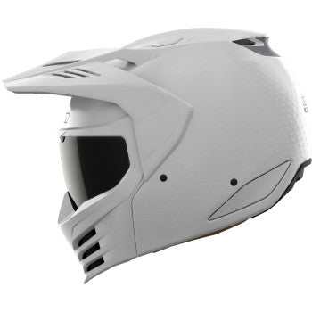 White ICON Elsinore™ helmet in large size, featuring a sleek design, with the Bill's Exhausts branding visible on the helmet.