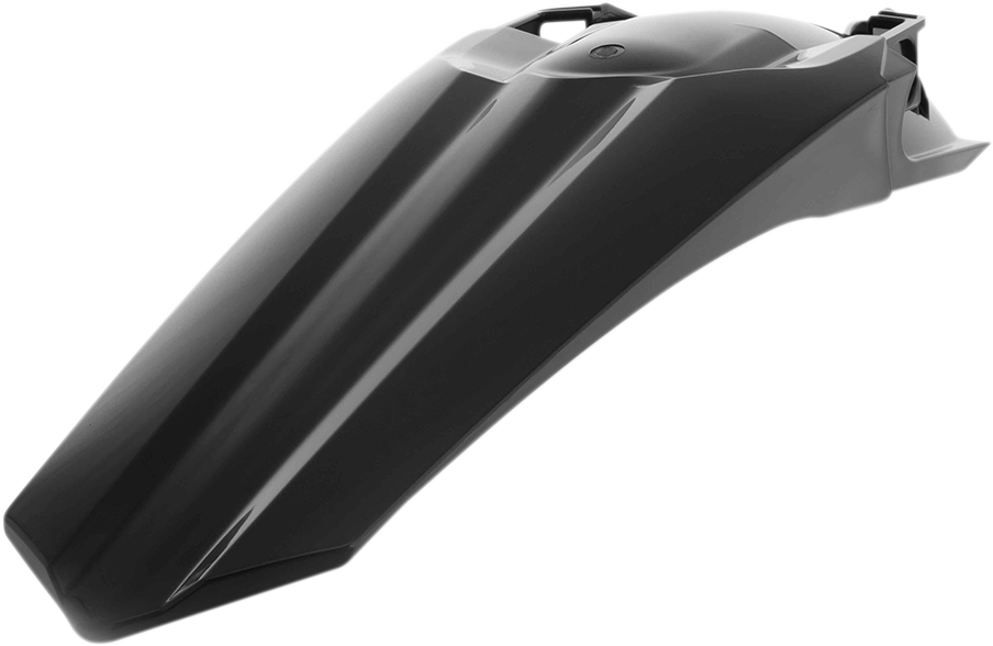 Black Acerbis rear fender for motorcycle, body part with mounting details, designed for durability and style.