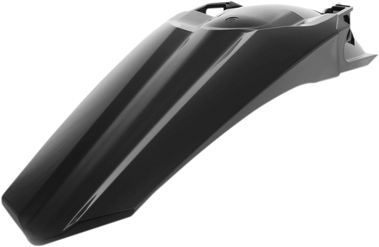 Black Acerbis rear fender for motorcycle, body part with mounting details, designed for durability and style.