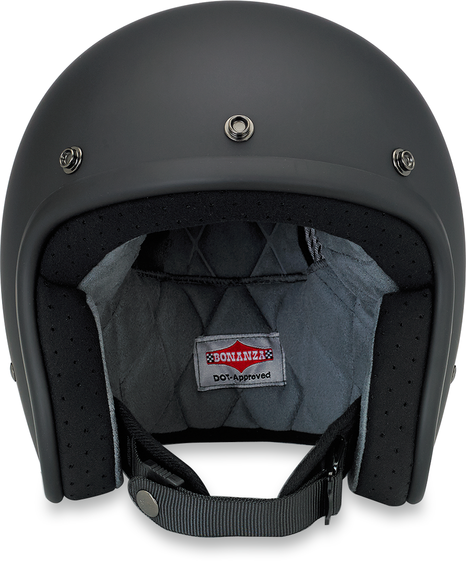 BILTWELL Bonanza helmet in flat black, 2XL size, with smooth helmet shell and adjustable strap, designed for motorcycle safety.