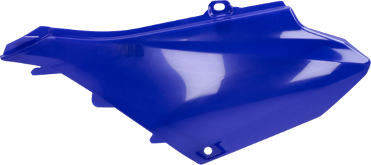 Blue Acerbis side panels for body of motorcycle, designed for compatibility with Bill's Exhausts models.