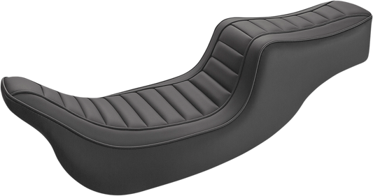 Bill's Exhausts Hog Killer Seat for FL motorcycles, featuring a sleek, padded black seat with distinctive stitching details.