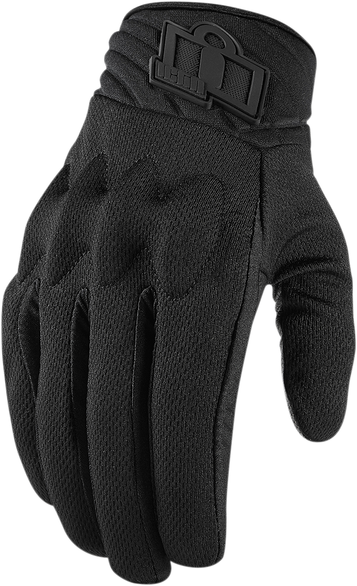 ICON Women's Anthem 2 Stealth CE™ gloves in black, size XL, featuring protective armor and sleek design for motorcycle riding.