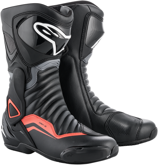 Alpinestars SMX-6 v2 motorcycle boots in black, gray, and red with protective features, US size 10.5, EU 45.