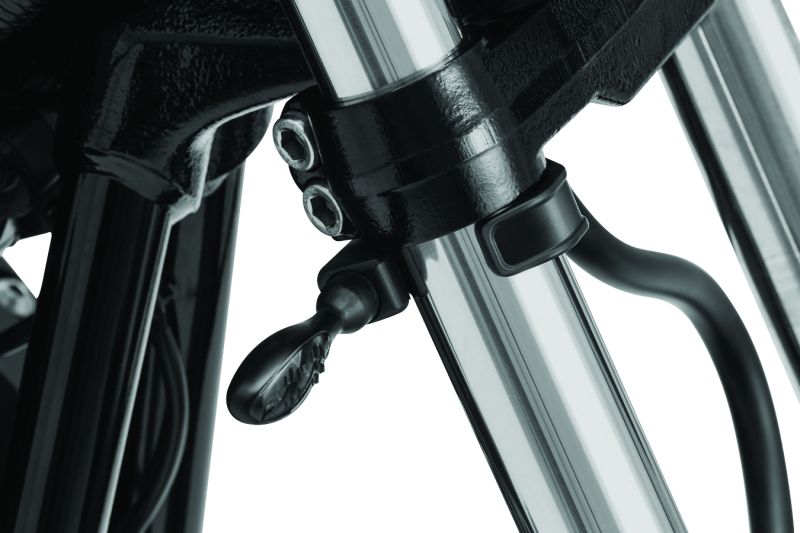 Kuryakyn Pipe Wrench Fork Mounts for 39mm to 49mm fork tubes with M8-1.25 threaded stud compatibility, shown mounted on motorcycle forks.